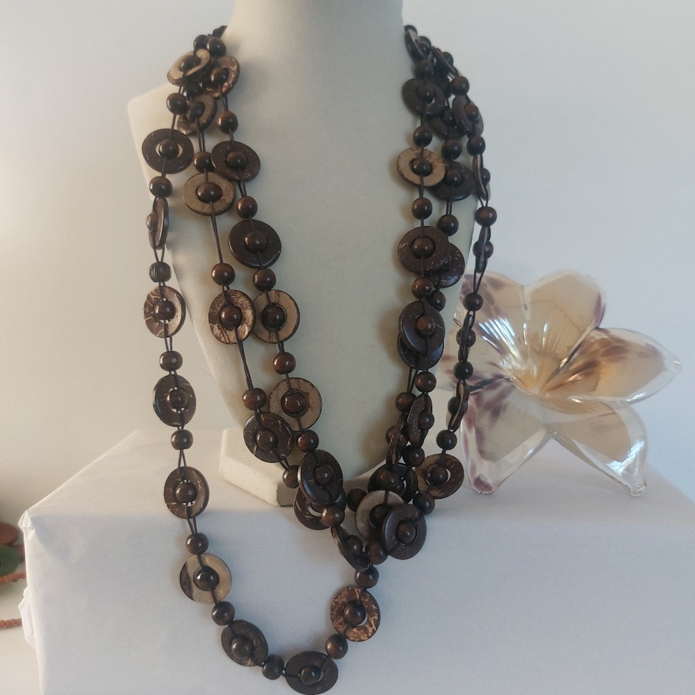 Bohemian Wooden Bead Necklace Coconut Shell